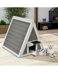 Triangle Wooden Cat house with Weatherproof Roof and Asphalt Eave
