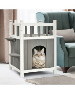 2 Story Wooden Cat House with Jumping Stairs and Enclosures