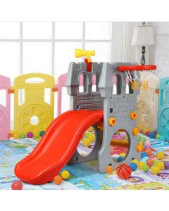 Toddler Climber Castle Slide Set with Basketball Hoop for In / Outdoor