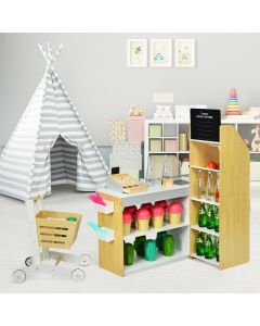 Wooden Children Supermarket Stall Toy Shopping Trolley Grocery Store Role Play Gift