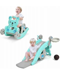 4-in-1 Toddler Slide and Rocking Horse Playset with Basketball Hoop