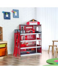 Children's Wooden Fire Station Playset with Truck & Helicopter