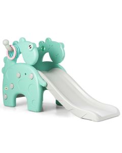 4-in-1 Kids Dinosaur shaped Slide with Climbing Basketball Hoop and Ring Toss Game