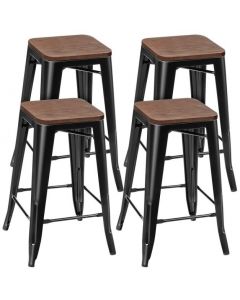 Set of 4 64.5cm Counter Height Bar Stool with Wooden Seat