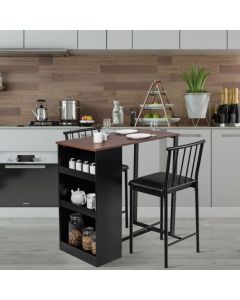 3 Pieces Counter Height Dining Table Set with 3-Tier Storage Shelf