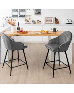 Counter Height Velvet Upholstery Bar Chairs with Steel Legs and Footrest