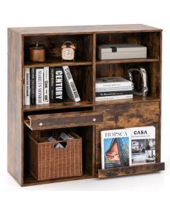 90cm Cube Bookcase with Adjustable Shelves and Pull-Out Shelf