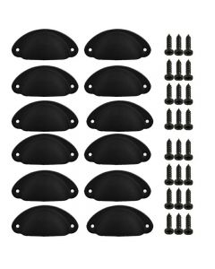 12 pcs Cup Pull Shell Handles Half Moon Kitchen Cupboard Cabinet Door Drawer - Black