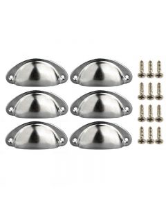 6 pcs Cup Pull Shell Handles Half Moon Kitchen Cupboard Cabinet Door Drawer - Silver