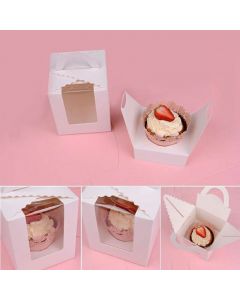 20pcs Wedding Candy Box Single Cupcake Muffin Fairy Cake Boxes with Clear Windows - White