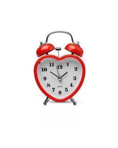 Cute Alarm Clock Mini Heart Shape with Retro Style No Ticking Twin Bell - Red