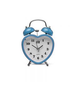 Cute Alarm Clock Mini Heart Shape with Retro Style No Ticking Twin Bell - Blue