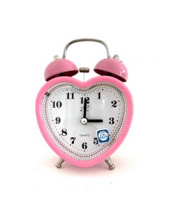 Cute Alarm Clock Mini Heart Shape with Retro Style No Ticking Twin Bell - Pink