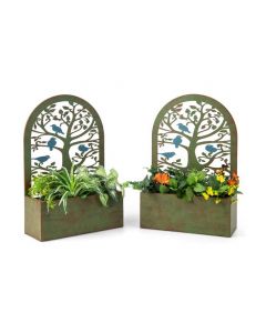 Set of 2 Decorative Raised Garden Bed with Trellis for Climbing Plants