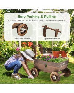 Decorative Wooden Wagon Cart with Wheels and Drainage Hole