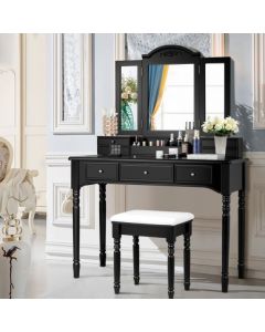 Detachable Dressing Table and Stool Set with Tri-Folding Mirror