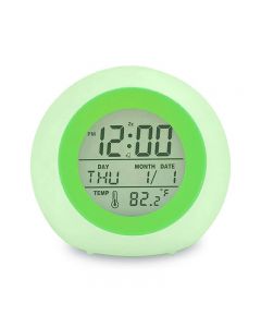 Night Light Digital Alarm Clock 7 Color Temperature Detect Batteries Operated - Green
