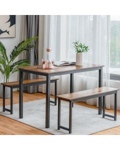3 Pieces Space-Saving Dining Breakfast Table Set with 2 Benches