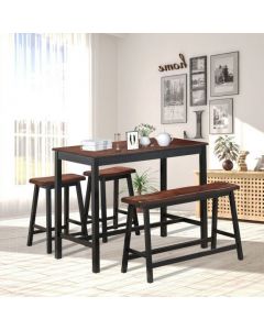 4 Pieces Dining Table and Chair Set Furniture with Bench and Stools
