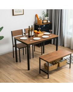 4Pcs Dining Table and Chair Set with Storage Bench