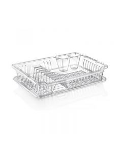 Clear Medium Plastic Dish Drainer Plate and Cutlery Rack with Drip Tray