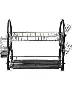 2 Tier Dish Drainer Rack for Kitchen Countertop or Sink Plate Cutlery Holder and Drip Tray