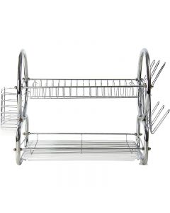 2 Tier Dish Drainer Rack for Kitchen Countertop or Sink Plate Cutlery Holder and Drip Tray