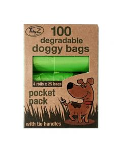 4 rolls x 25 bags 100 Degradable Doggy Bags with Tie Handles Pocket