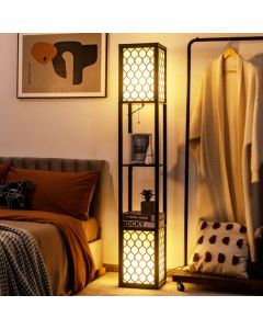 Double Floor Lamp with 2 Tier Storage Shelves and Foot Switch