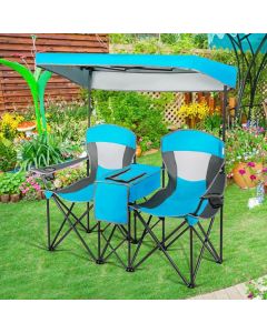 Double Folding Camping Chair with Canopy and Armrests