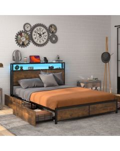 Double/King Size Bed Frame with LED Lights Headboard