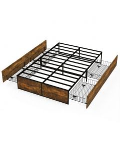 4 Feet Double Metal Bed Frame with 4 Rolling Underbed Storage Drawers
