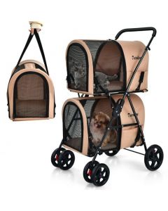 Double Pet Stroller with 2 Detachable Carriers and Cushions