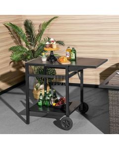 Double-Shelf Dining Cart with Folding Tabletop and 4 Extra Hooks