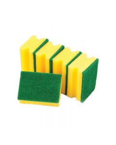 Double Sided Grooved Sponges Pack of 5 Washing Scourers for Kitchen 9 x 4 cm - Yellow