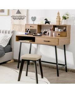 Multifunctional Dressing Table with 3 Drawers and Open Shelves