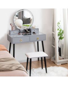 Wooden Dressing Table Set with Adjustable LED Mirror and Drawers