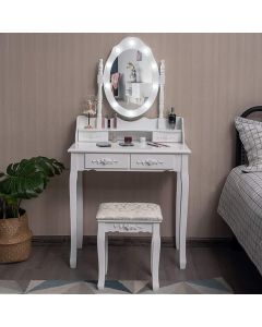 Dressing Table Set Wooden Vanity Desk with LED Lights