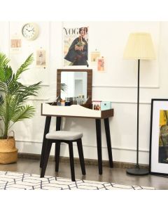 Dressing Table Set with Flip Top Mirror and Cushioned Stool