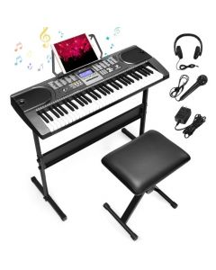 61-Key Electric Keyboard Piano with Foldable Bench and Microphone Headphone