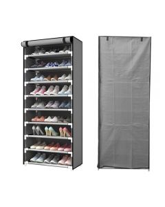 9 Tier Shoe Rack Metal Holder Non-woven Fabric Storage Shelf for 27 Pairs Shoes