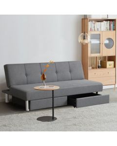 3 Seat Convertible Linen Fabric Tufted Sofa Bed with 2 Storage Drawers