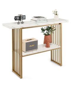 2-Tier Faux Marble Console Table for Entryway Living Room Bedroom