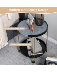 2-Tier Faux Marble Side Table with Removable Tray for Home Office
