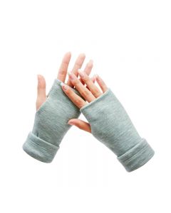 1 Pair Girl Cotton Fingerless Gloves Warm Arm Hand Long Warmer Mittens for Winter - Sky Blue