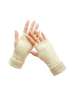 1 Pair Girl Cotton Fingerless Gloves Warm Arm Hand Long Warmer Mittens for Winter - Beige