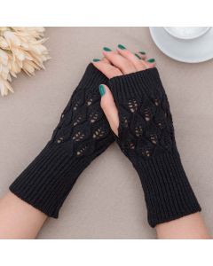 Winter Arm Hand Warmer Knitted Long Fingerless Gloves Soft Mittens for Female - Black