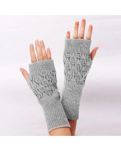 Winter Arm Hand Warmer Knitted Long Fingerless Gloves Soft Mittens for Female - Light Grey