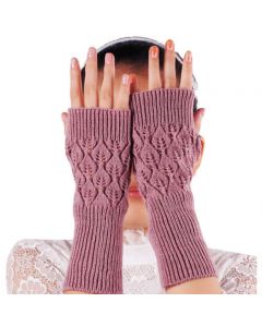 Winter Arm Hand Warmer Knitted Long Fingerless Gloves Soft Mittens for Female - Pink