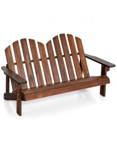 2-Seat Fir Wood Adirondack Loveseat with Armrests